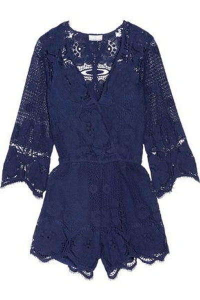 Shop Miguelina Woman Greta Crocheted Cotton-lace Playsuit Storm Blue