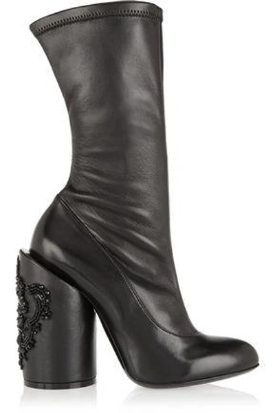 Shop Givenchy Woman Crystal-embellished Leather Boots Black