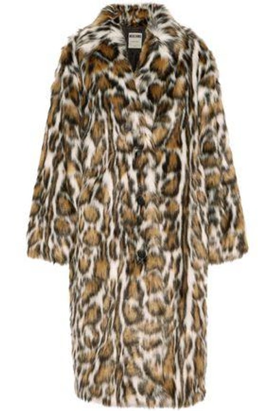 Shop Moschino Woman Leopard-print Faux Fur Coat Brown