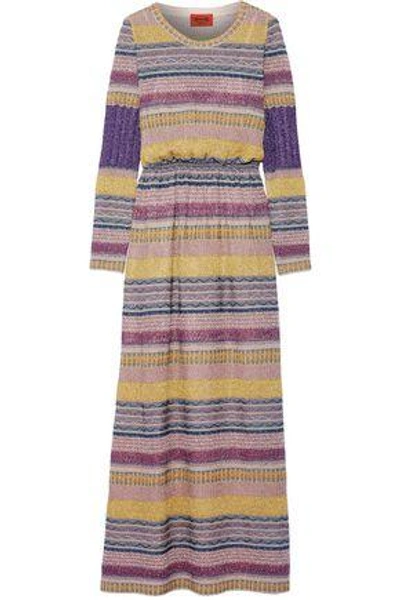 Shop Missoni Striped Metallic Crochet-knit Maxi Dress In Pink
