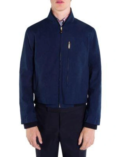 Shop Thom Browne Reversible Cotton Zip Front Jacket In Navy