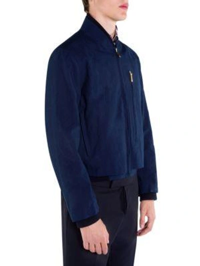 Shop Thom Browne Reversible Cotton Zip Front Jacket In Navy