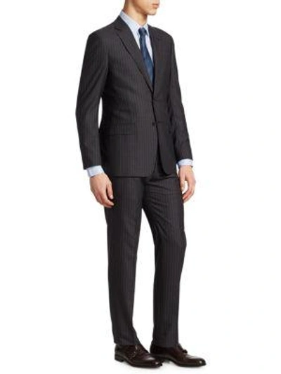 Shop Giorgio Armani Striped Wool Suit In Grey
