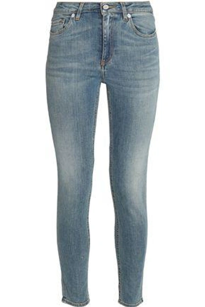 Shop Acne Studios Woman Faded Mid-rise Skinny Jeans Mid Denim