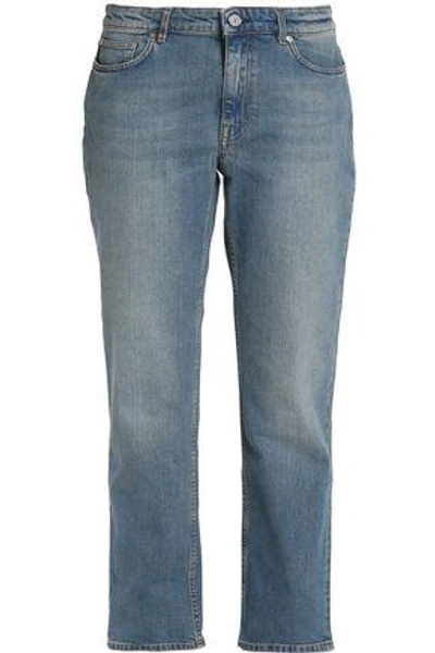 Shop Acne Studios Woman Cropped Mid-rise Straight-leg Jeans Mid Denim
