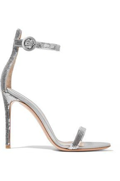 Shop Gianvito Rossi Portofino Sequined Satin Sandals In Silver
