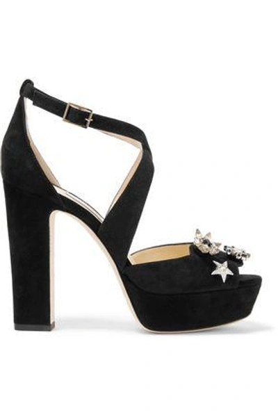 Shop Jimmy Choo Janet Embellished Suede Platform Sandals In Black