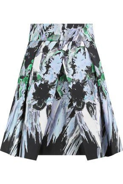 Shop Milly Woman Kayla Pleated Printed Cotton-blend Mini Skirt Black