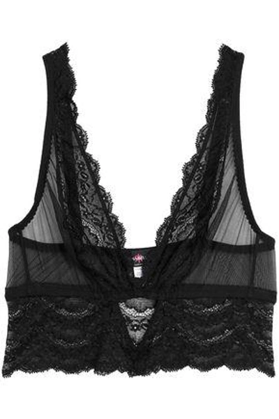 Shop Cosabella Woman Lace-trimmed Tulle Soft-cup Triangle Bra Black