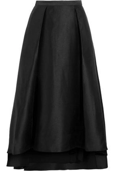 Shop Badgley Mischka Woman Mikado Pleated Crepe De Chine Maxi Skirt Black