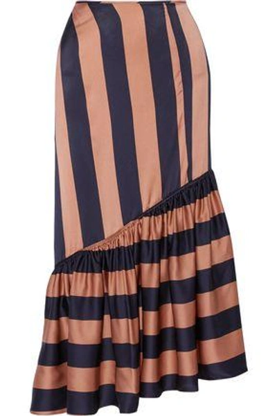 Shop Stella Mccartney Woman Betty Asymmetric Striped Satin Midi Skirt Copper