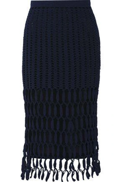 Shop Rosetta Getty Woman Crocheted Cotton-blend Skirt Midnight Blue