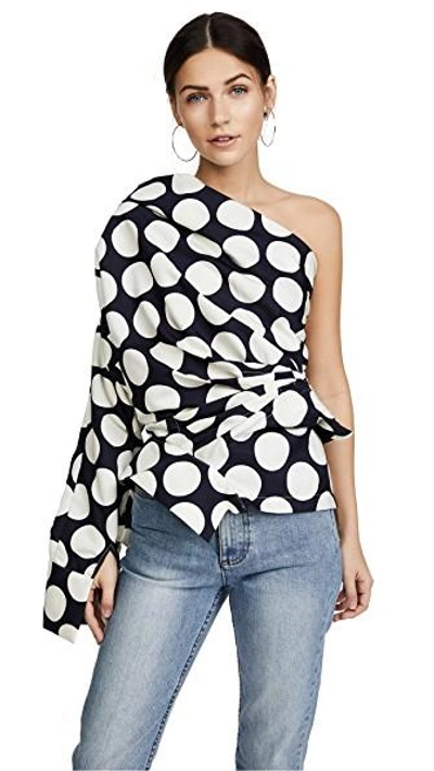 Shop A.w.a.k.e. Giant Polka Dot Twisted Top In Navy/off White