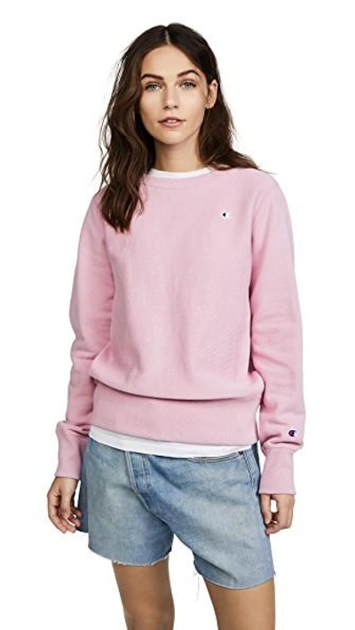 Shop Champion Reverse Weave Terry Crew Neck Sweater In Mauve