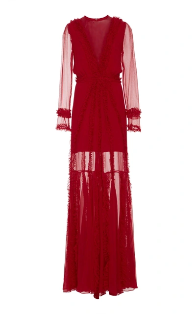 Shop Alexis M'o Exclusive Janine Illusion Ruffle Gown In Red