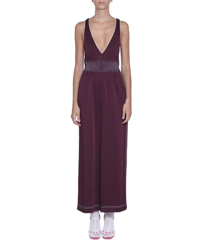 Shop Valentino Viscose Jumpsuit In Bordeaux