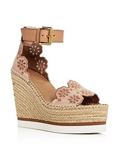 Shop See By Chloé See By Chloe Cutout Suede Espadrille Platform Wedge Sandals In Light Pastel