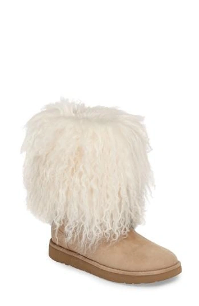 Women's Suede & Curly Sheepskin Booties In Natural |