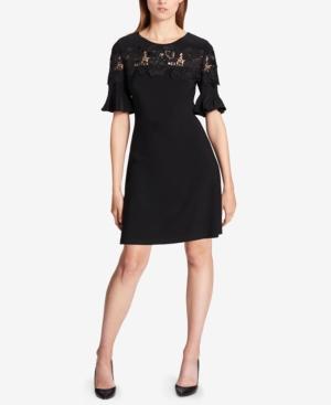 tommy hilfiger black dress with lace sleeves