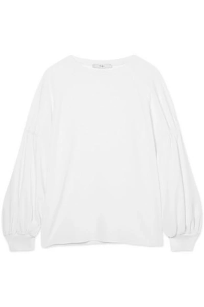 Shop Tibi Ribbed Jersey-trimmed Crepe Top In White