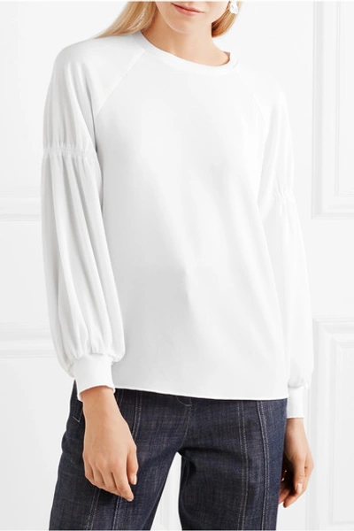 Shop Tibi Ribbed Jersey-trimmed Crepe Top In White