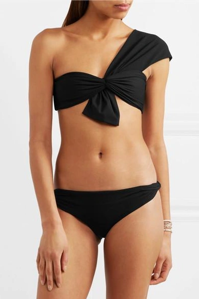 Shop Marysia Venice Gathered One-shoulder Bikini Top In Black