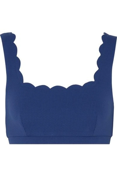 Shop Marysia Palm Springs Scalloped Bikini Top In Cobalt Blue