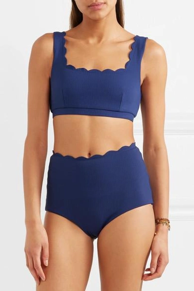 Shop Marysia Palm Springs Scalloped Bikini Top In Cobalt Blue