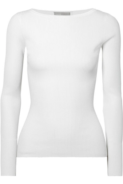 Shop Vince Ribbed Stretch-knit Top In White