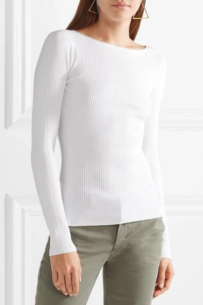 Shop Vince Ribbed Stretch-knit Top In White