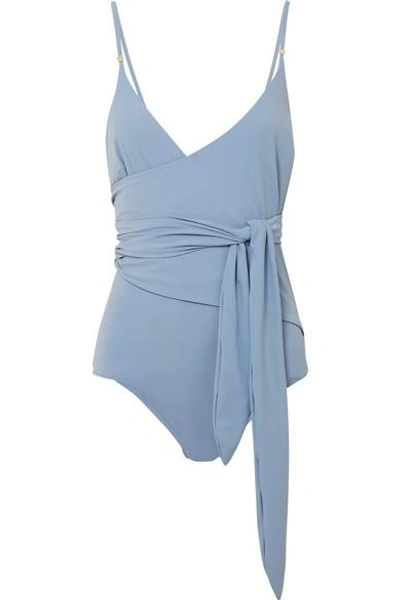 Shop Stella Mccartney Wrap Swimsuit In Sky Blue