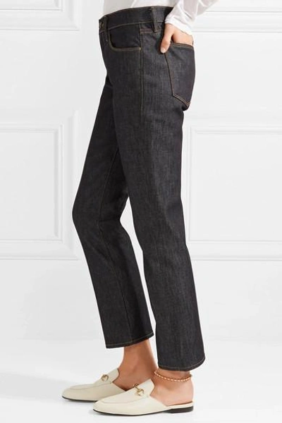 Shop Frame Le High Cropped Straight-leg Jeans In Dark Denim