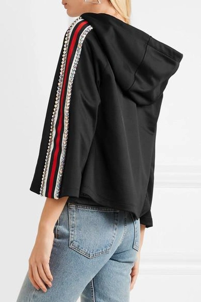 Shop Gucci Swarovski Crystal-embellished Striped Tech-jersey Hoodie In Black