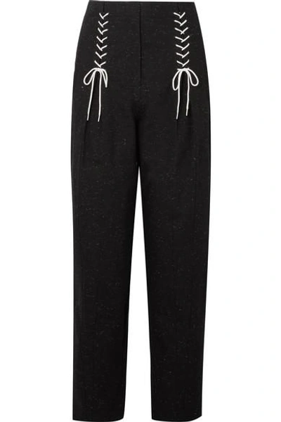 Shop Tibi Easron Lace-up Cotton-blend Tapered Pants In Black
