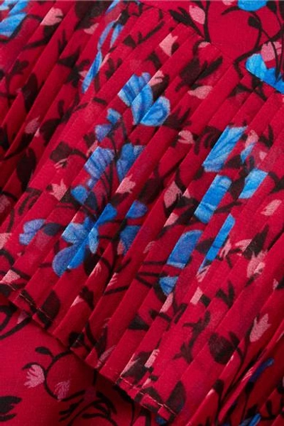 Shop Saloni Lexie Asymmetric Pleated Printed Silk Crepe De Chine Dress In Red