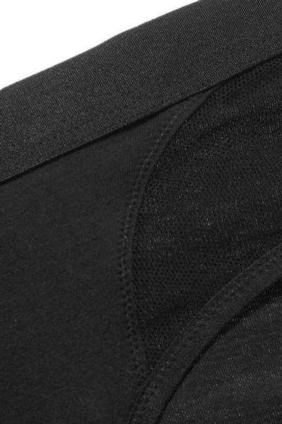 Shop Skin Tulle-trimmed Stretch-organic Pima Cotton Jersey Briefs In Black
