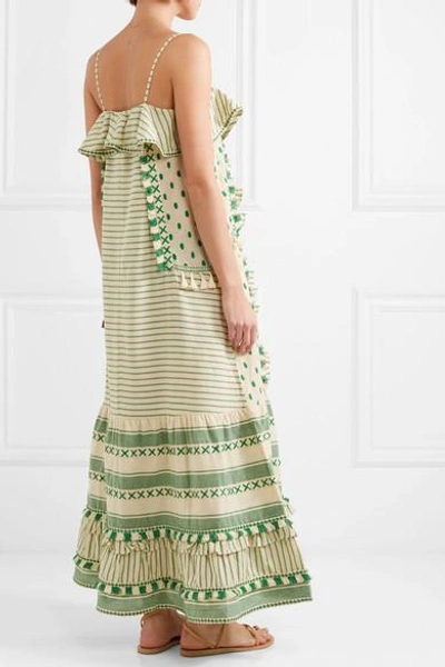 Shop Dodo Bar Or Tasseled Striped Cotton-gauze Maxi Dress In Light Green