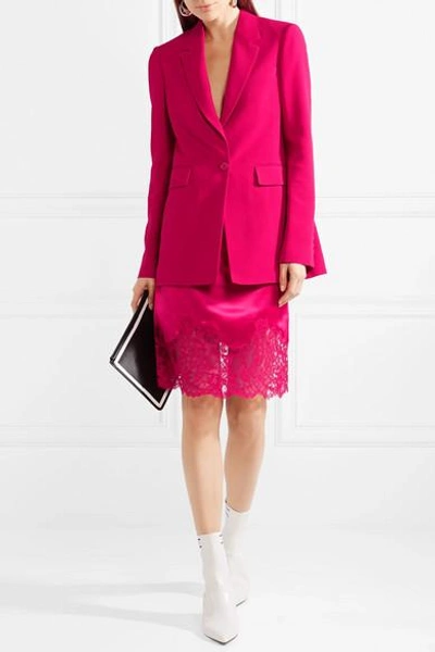 Shop Givenchy Lace-trimmed Silk-satin Skirt In Fuchsia