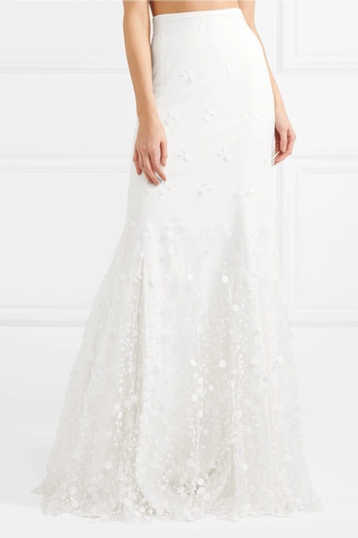 Shop Rime Arodaky Salem Embroidered Tulle And Crepe Maxi Skirt In White