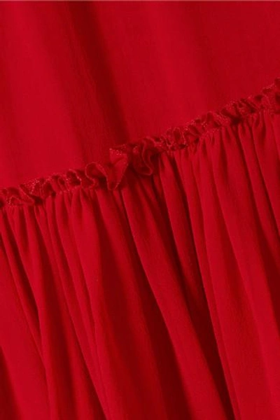 Shop Giambattista Valli Gathered Silk-chiffon Midi Skirt In Red