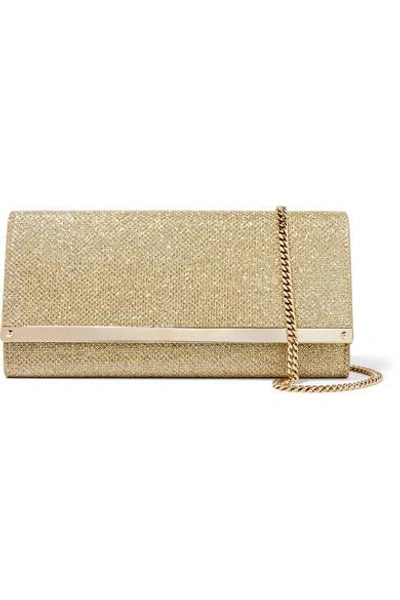 Shop Jimmy Choo Milla Textured-lamé Clutch In Gold
