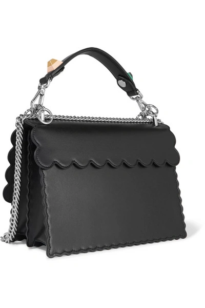 Shop Fendi Kan I Embellished Leather Shoulder Bag In Black