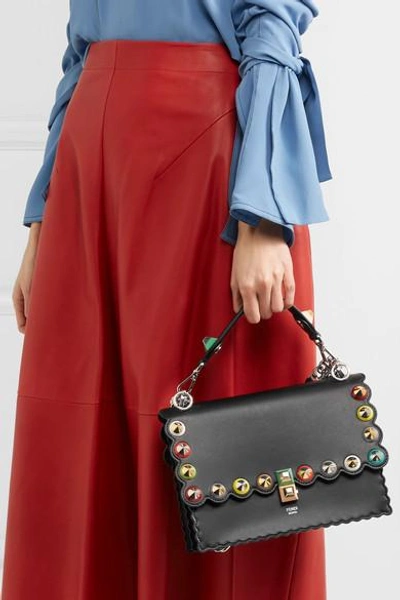 Shop Fendi Kan I Embellished Leather Shoulder Bag In Black