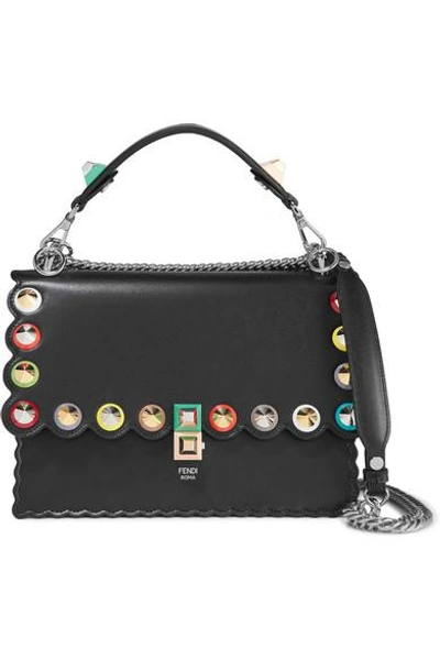 Shop Fendi Kan I Embellished Leather Shoulder Bag In Black