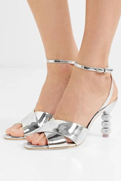 Shop Sophia Webster Natalia Crystal-embellished Metallic Leather Sandals In Silver