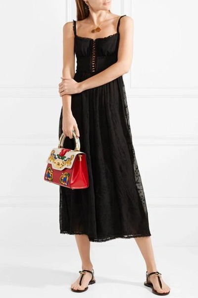 Shop Dolce & Gabbana Logo-embellished Patent-leather Sandals In Black