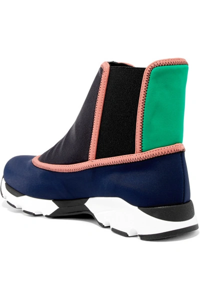 Shop Marni Color-block Neoprene Slip-on High-top Sneakers In Midnight Blue