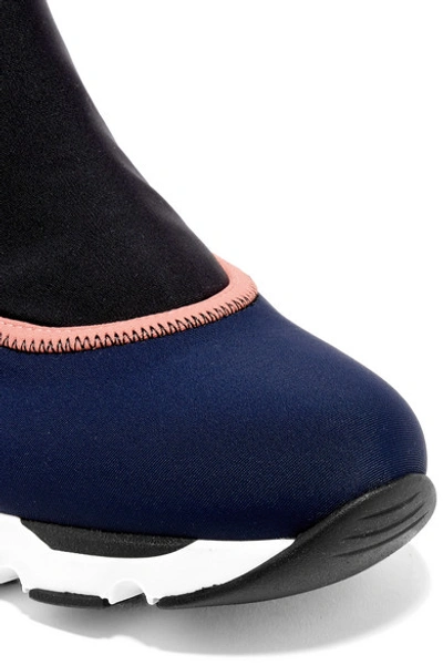 Shop Marni Color-block Neoprene Slip-on High-top Sneakers In Midnight Blue