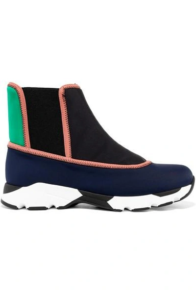 Shop Marni Color-block Neoprene Slip-on High-top Sneakers In Midnight Blue