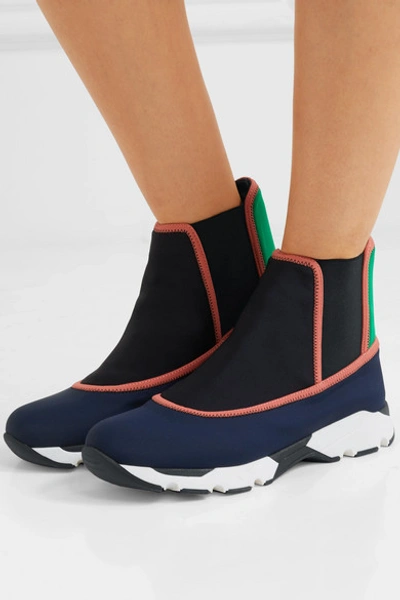 Shop Marni Color-block Neoprene Slip-on High-top Sneakers In Midnight Blue